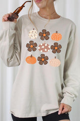 UL240-E3117 Pumpkins & Flowers Fall Graphic Long Sleeve Tee $13.75