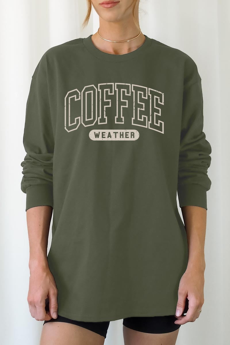 UL240-E3207 Coffee Weather Graphic Long Sleeve Tee $13.75