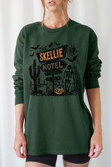 UL240-E3108 Skellie Motel Halloween Graphic Long Sleeve Tee $13.75