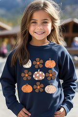 UL180B-E3117Z Pumpkins & Flowers Fall Kids Graphic Sweatshirt $20
