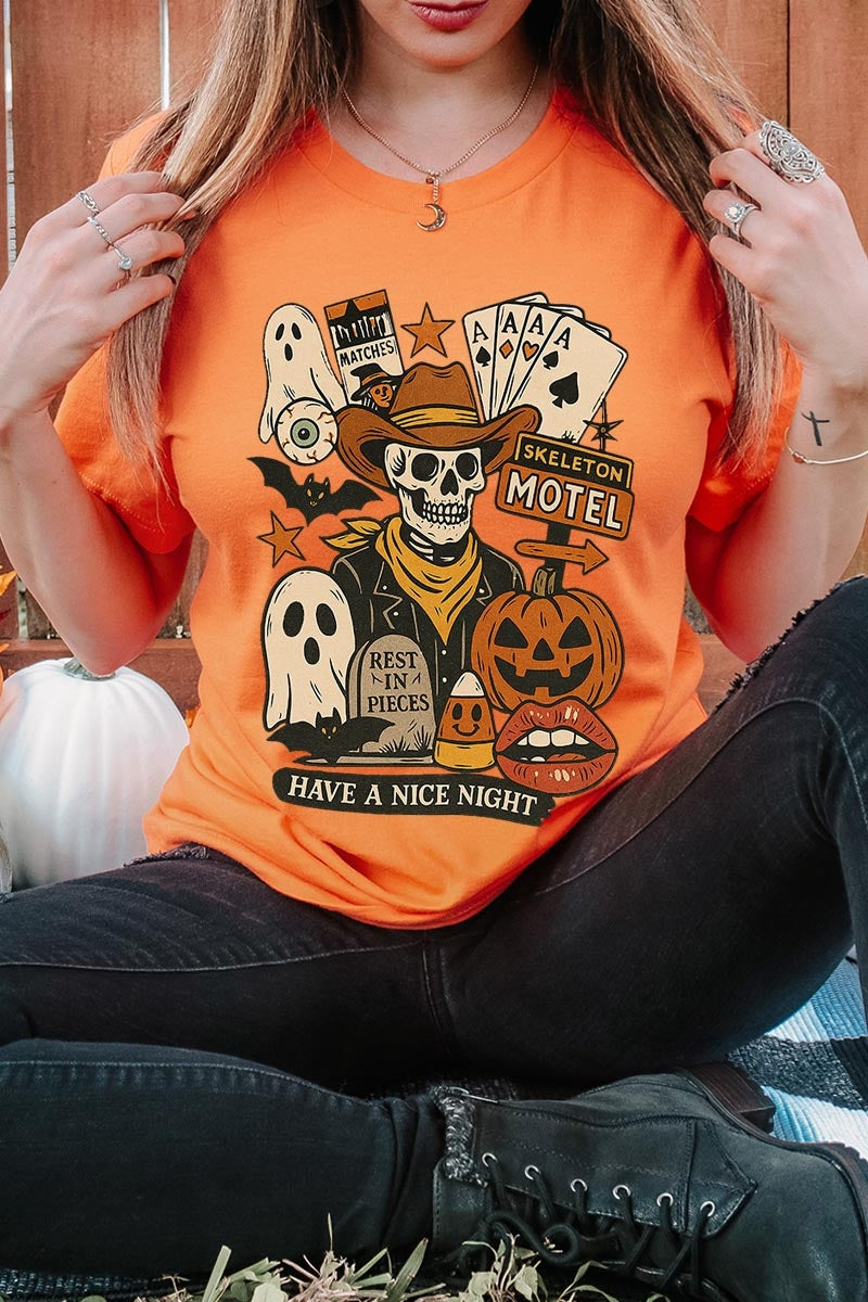 US3001-E3107 Spooky Western Skeleton Graphic Tee $12.5