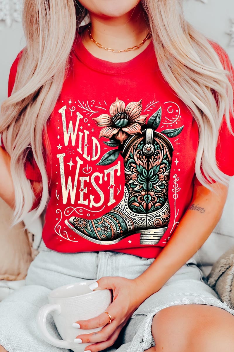 US3001P-E3100 Wild West Cowgirl Boot Graphic Plus Tee $16