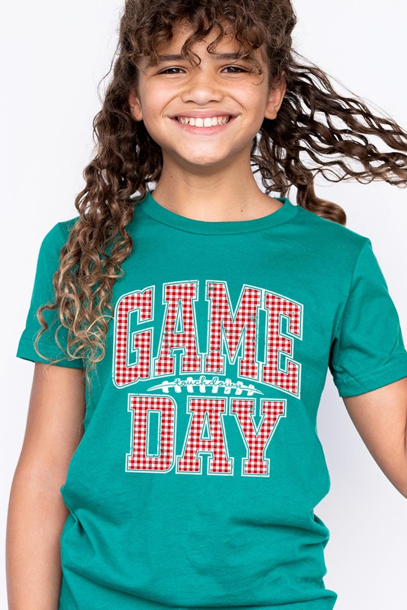 US3001Y-E3126Z Red Gingham Game Day Kids Graphic Tee $11