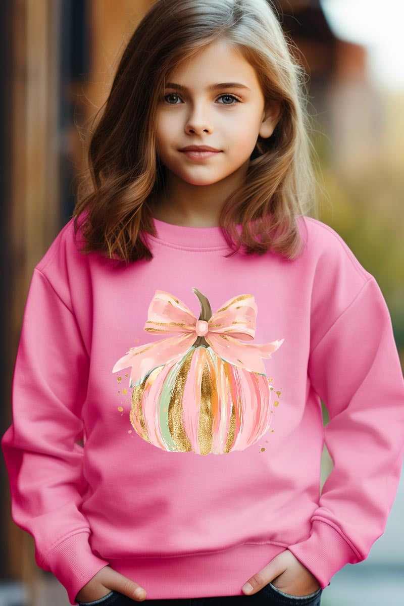 UL180B-E3083Z Brushstroke Pumpkin Kids Graphic Sweatshirt $20