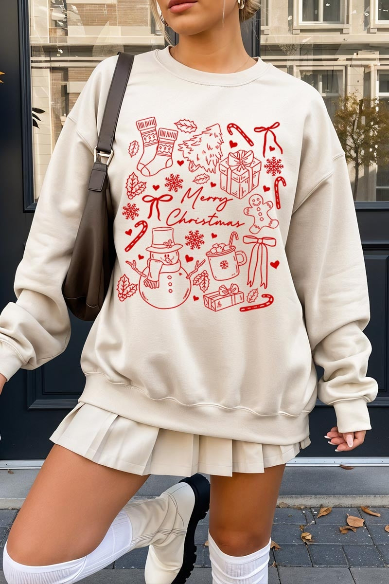 UL180-E3181 Christmas Doodle Graphic Sweatshirt $20