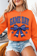 UL180P-E3065 Blue Game Day Football Bow Graphic Plus Sweatshirt $25