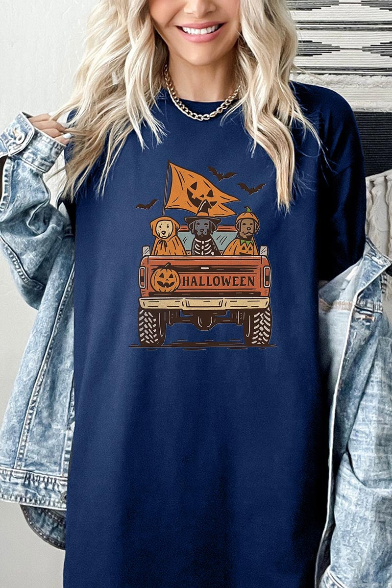 5000P-E3150 Halloween Truck Dogs Graphic Plus Heavy Cotton Tee $12.75