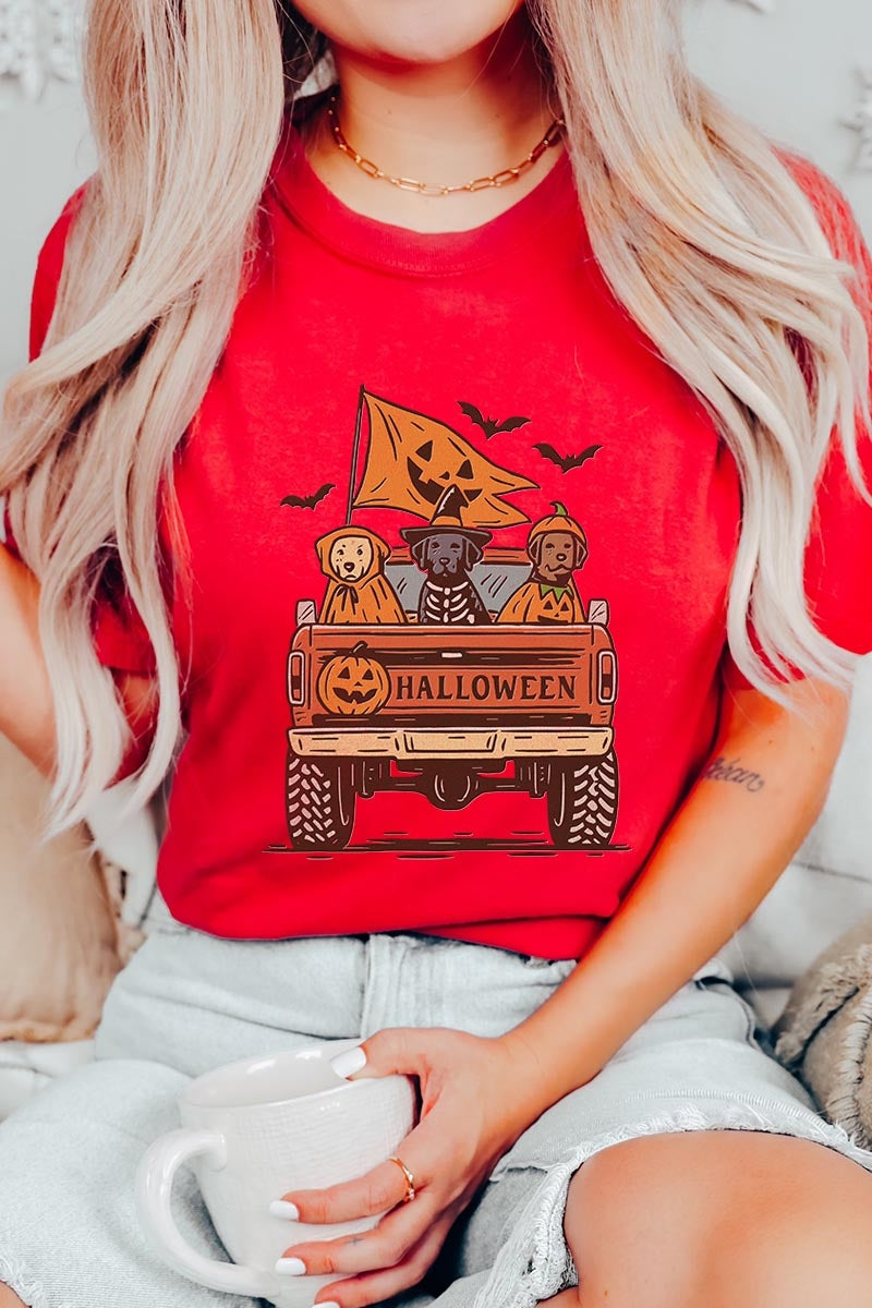 US3001P-E3150 Halloween Truck Dogs Graphic Plus Tee $16