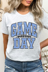 US3001-E3130 Blue Gingham Game Day Graphic Tee $12.5