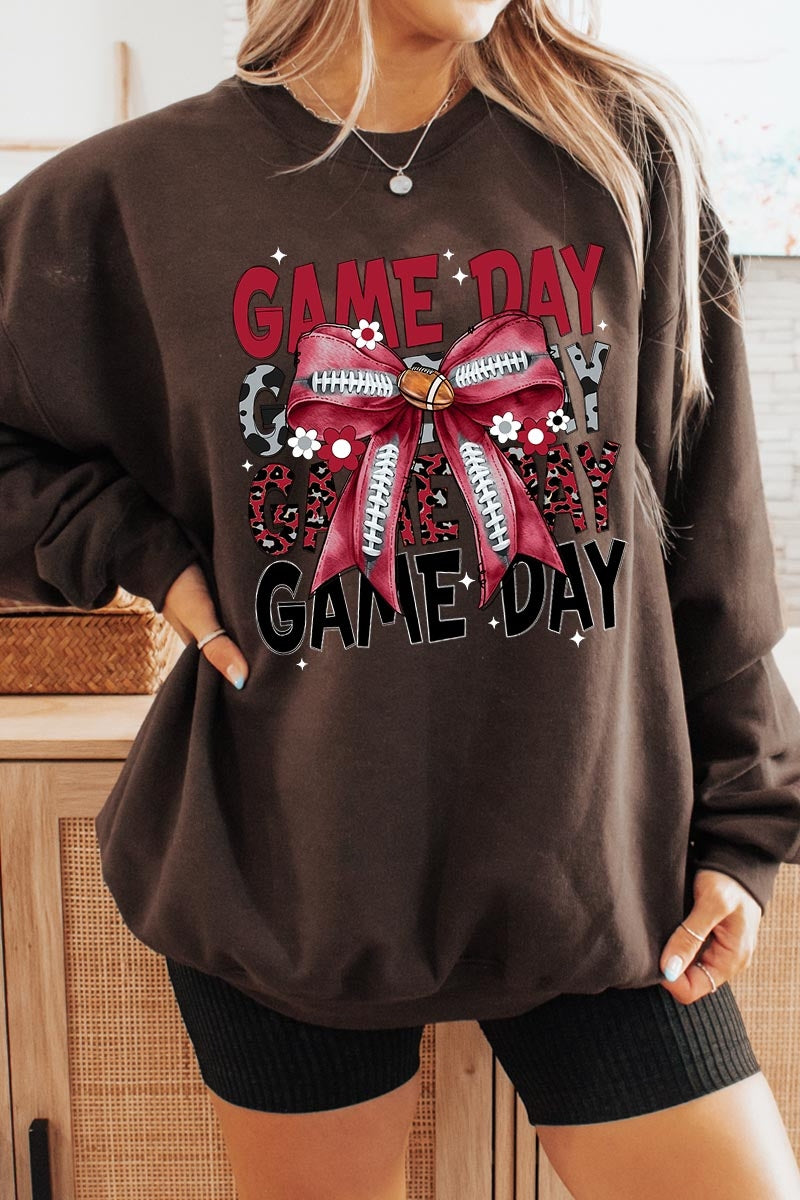UL180P-E3093 Red Silver Football Game Day Bow Plus Sweatshirt $25