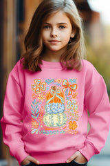 UL180B-E3153Z Floral Pumpkin Stack Kids Graphic Sweatshirt $20