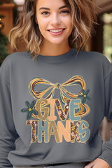 UL180P-E3154 Give Thanks Bow Graphic Plus Sweatshirt $25