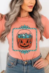 US3001P-E3140 Halloween turquoise pumpkin Graphic Plus Tee $16