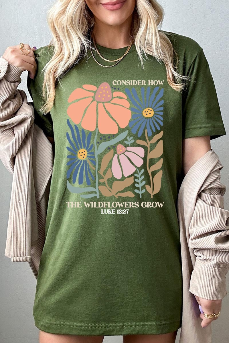 US3001P-E3067 Consider the Wildflowers Graphic Plus Tee $16