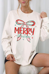 UL240-E3197 Merry Christmas Bow Graphic Long Sleeve Tee $13.75