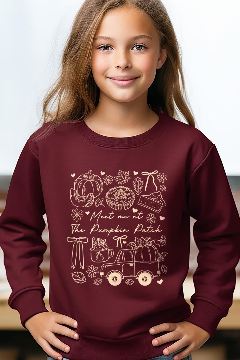 UL180B-E3163Z Pumpkin Patch Doodle Kids Graphic Sweatshirt $20