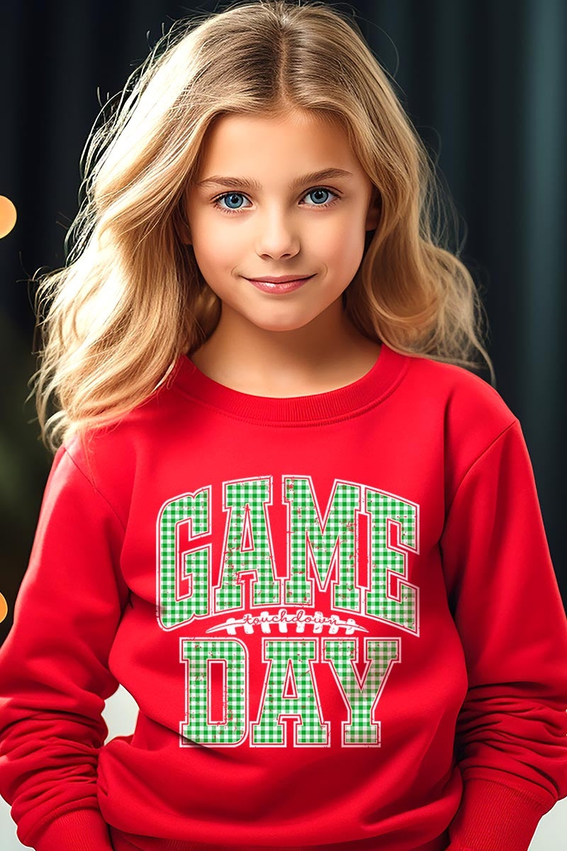 UL180B-E3128Z Green Gingham Game Day Kids Graphic Sweatshirt $20