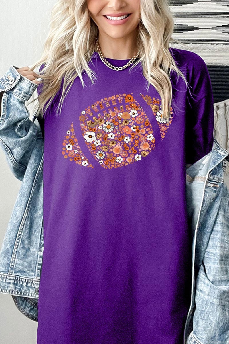5000-E3133 Floral Football Graphic Heavy Cotton Tee $9
