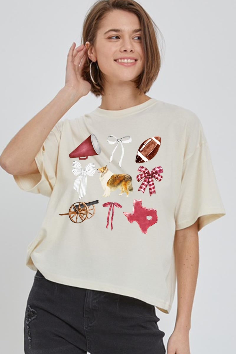 CTS-E3079 Texas Football Graphic Relaxed Crop Top $11