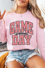 UL180P-E3126 Red Gingham Game Day Graphic Plus Sweatshirt $25