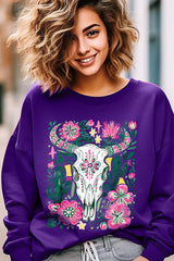 UL180P-E3086 Western Floral Cow Skull Graphic Plus Sweatshirt $25