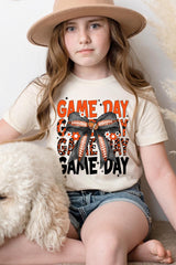 US3001Y-E3088Z Orange Black Football Game Day Bow Kids Tee $11