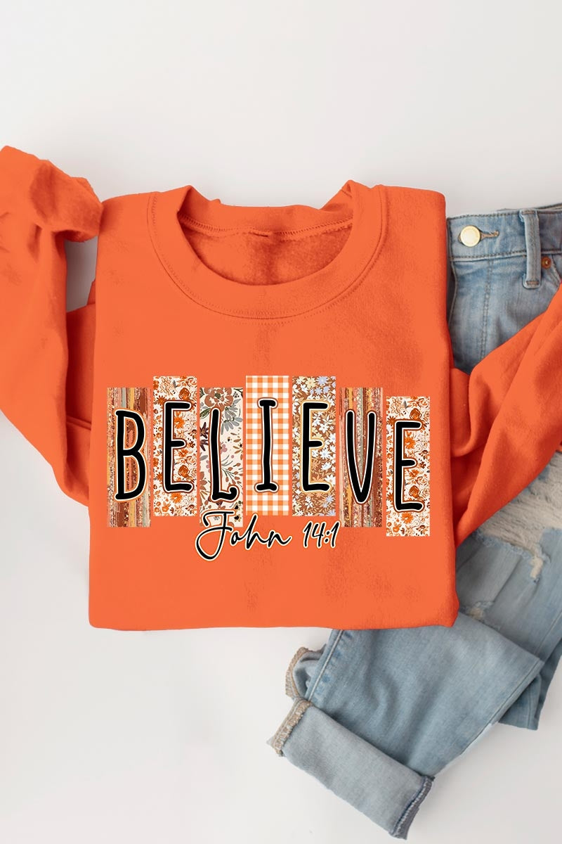 UL180-E3167 Believe Fall Christian Graphic Sweatshirt $20