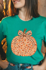 US3001P-E3135 Floral Fall Pumpkin Graphic Plus Tee $16