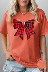 5000-E3198 Red Buffalo Plaid Bow Graphic Heavy Cotton Tee $9