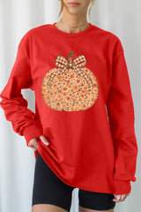 UL240P-E3135 Floral Fall Pumpkin Graphic Plus Long Sleeve Tee $17