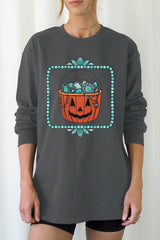 UL240P-E3140 Halloween turquoise pumpkin Plus Long Sleeve Tee $17