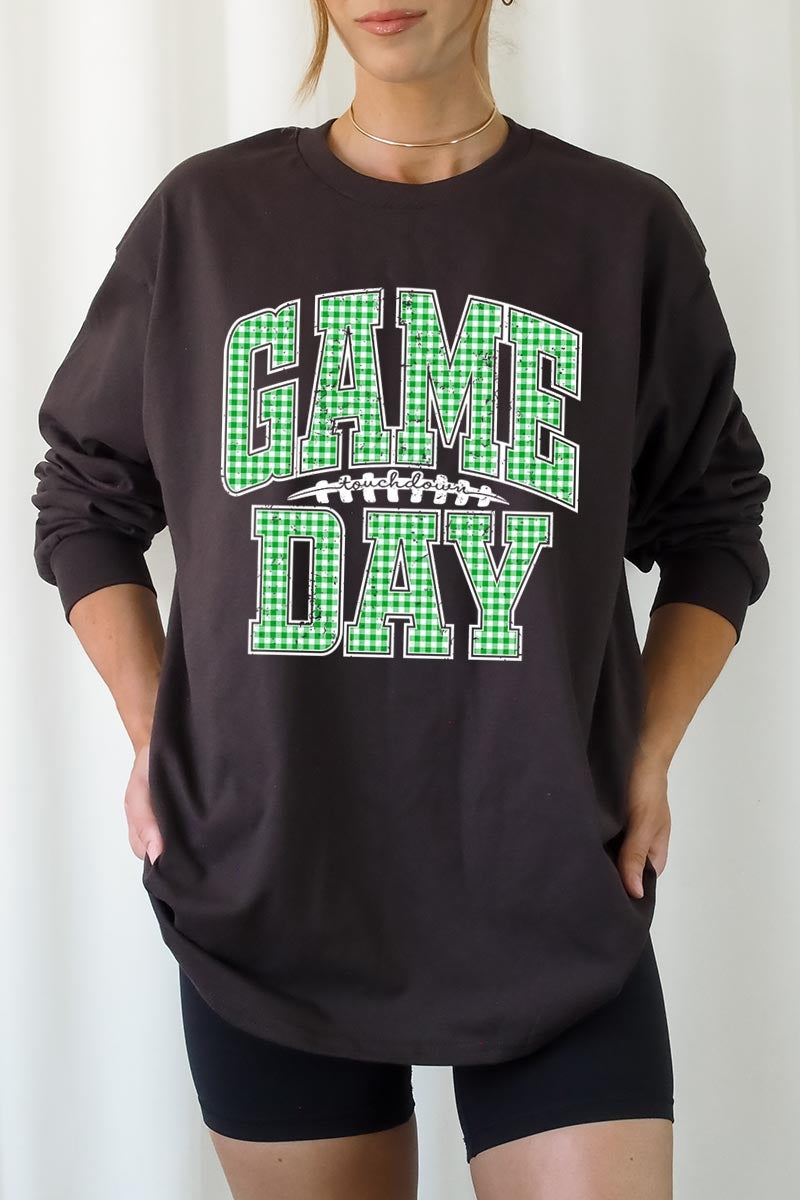UL240P-E3128 Green Gingham Game Day Plus Long Sleeve Tee $17