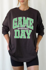 UL240-E3128 Green Gingham Game Day Graphic Long Sleeve Tee $13.75