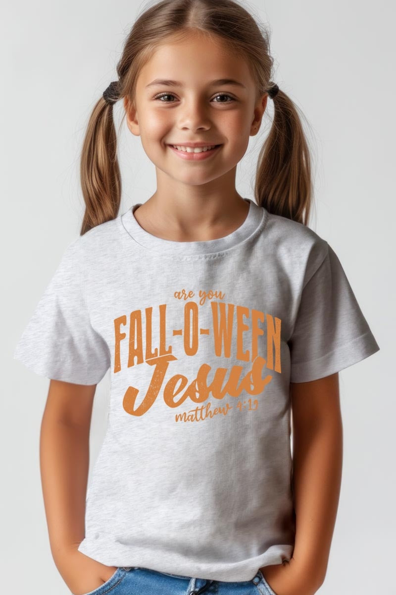 US3001Y-E3143Z Are You Fall O Ween Jesus Kids Graphic Tee $11