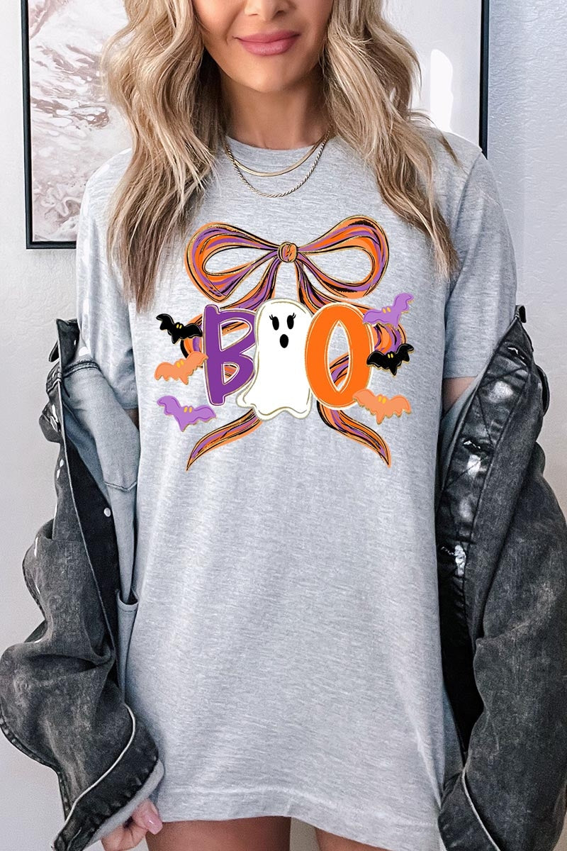 US3001-E3120 Boo Brushstroke Bow Graphic Tee $12.5