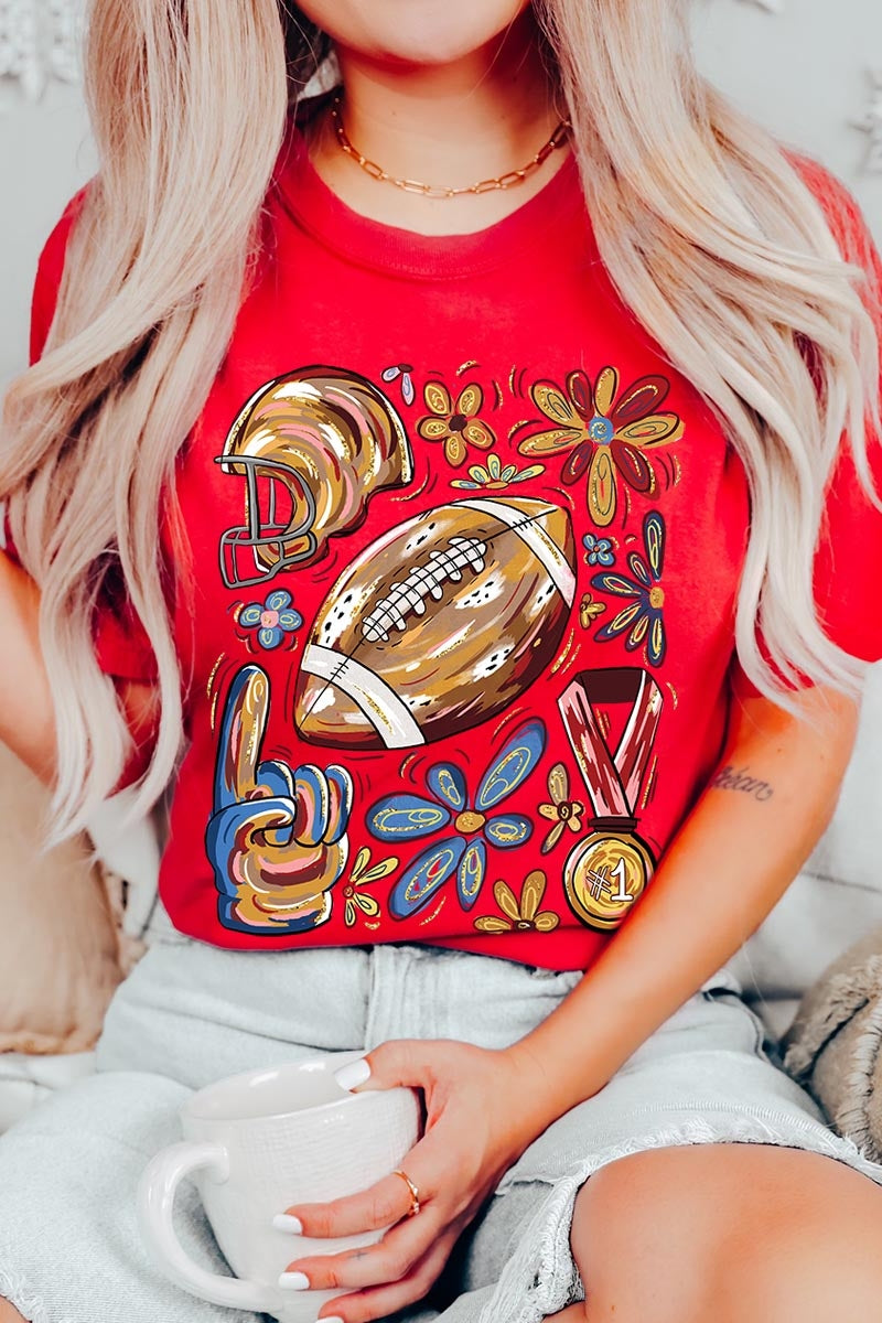 US3001-E3072 Retro Floral Football Graphic Tee $12.5