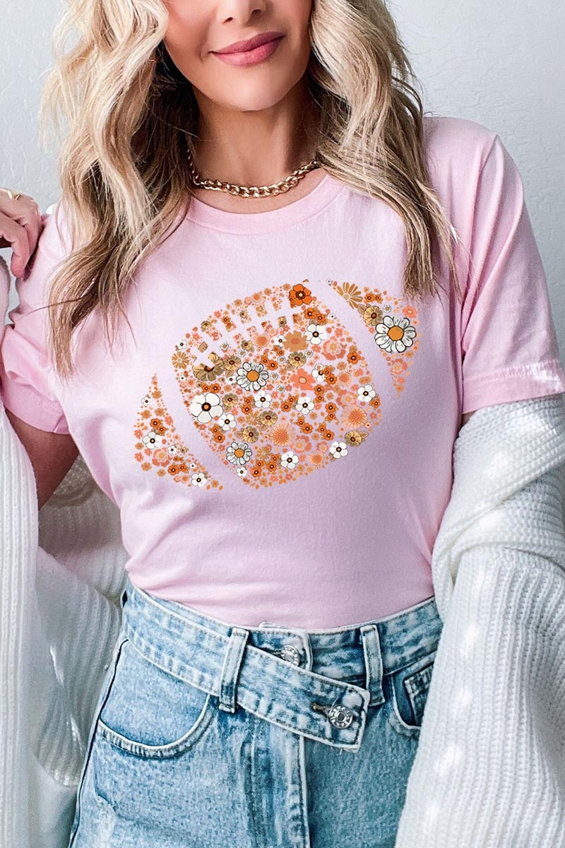 US3001-E3133 Floral Football Graphic Tee $12.5