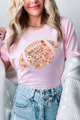 US3001P-E3133 Floral Football Graphic Plus Tee $16