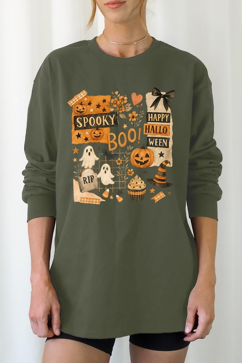 UL240P-E3084 Halloween collage Graphic Plus Long Sleeve Tee $17
