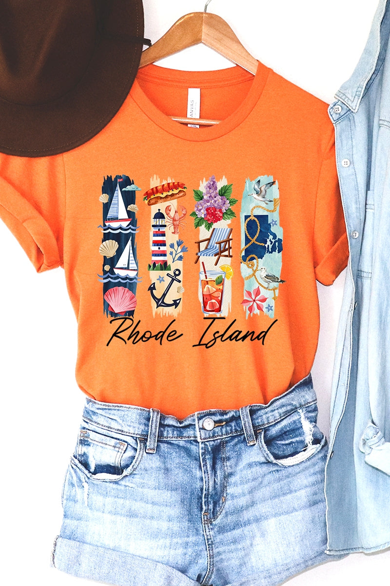 US3001-E3061RI Rhode Island State Brushstroke Graphic Tee $12.5