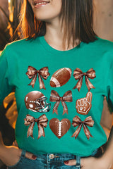 US3001-E3054 Cute Football and Bow Graphic Tee $12.5