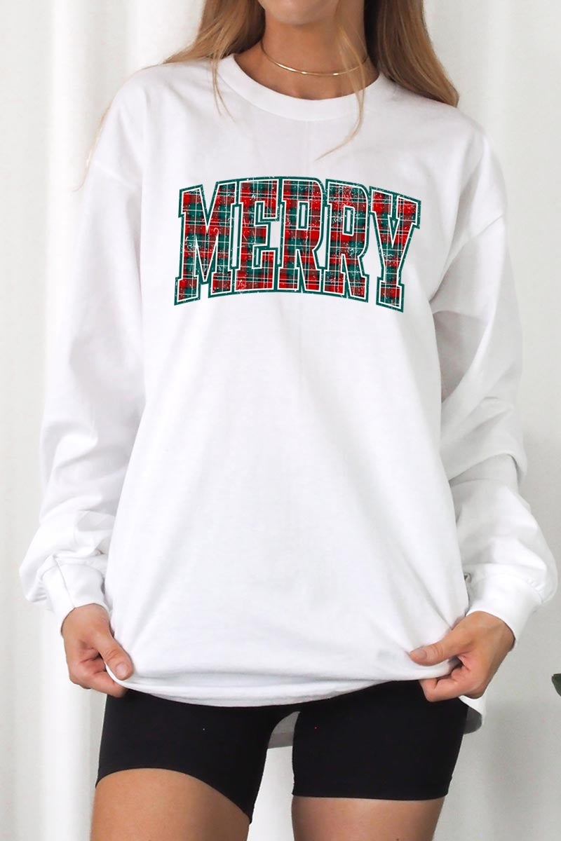 UL240P-E3210 Classic Plaid Merry Graphic Plus Long Sleeve Tee $17