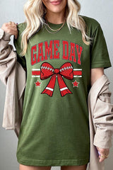 US3001-E3062 Red Game Day Football Bow Graphic Tee $12.5