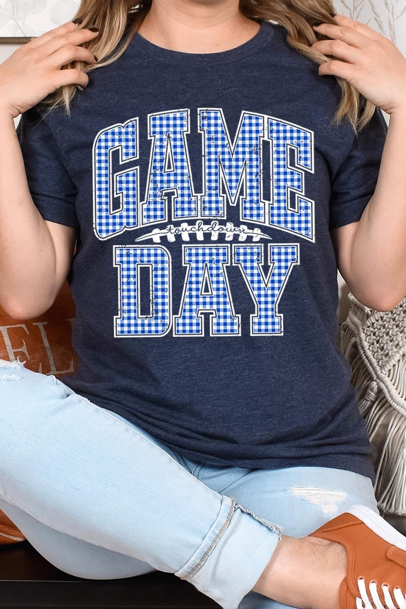 US3001P-E3130 Blue Gingham Game Day Graphic Plus Tee $16