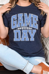 US3001-E3130 Blue Gingham Game Day Graphic Tee $12.5