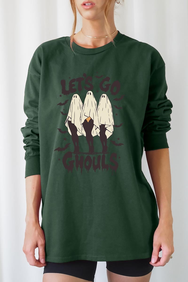 UL240P-E3160 Letu2019s Go Ghouls Ghost Graphic Plus Long Sleeve Tee $17