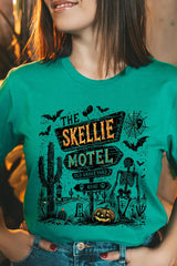 US3001-E3108 Skellie Motel Halloween Graphic Tee $12.5