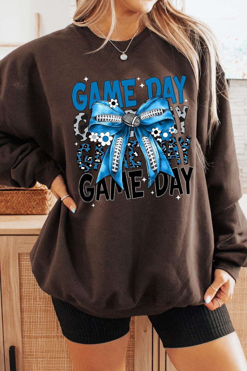 UL180P-E3089 Blue Silver Football Game Day Bow Plus Sweatshirt $25