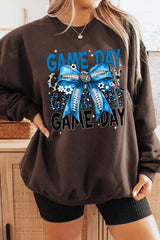 UL180P-E3089 Blue Silver Football Game Day Bow Plus Sweatshirt $25