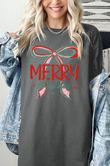 5000-E3197 Merry Christmas Bow Graphic Heavy Cotton Tee $9